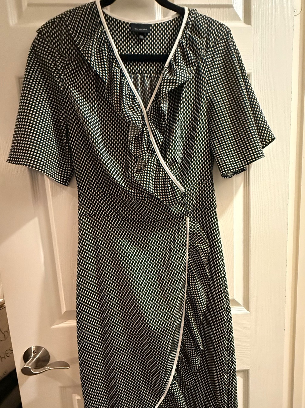 Who What Wear Black and White Polka Dot Wrap-Style Midi Dress